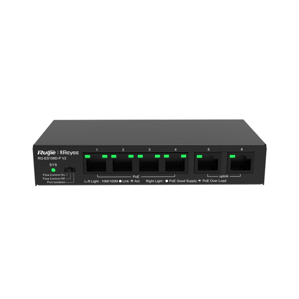 Ruijie Reyee 6-port 10/100Mbps Desktop Unmanaged Switch (RG-ES106D-P V2)