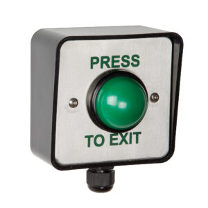 RGL Surface Weather Proof Stainless Steel 'Press To Exit' with Large Green Button and Collar (WP-EBGBWC02/PTE)